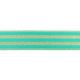 Elastiek | 4 cm breed | Mint  met Glitter - Goud