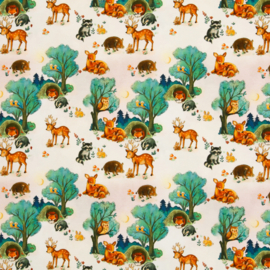 Swafing Tricot Jersey  - Retro Print - Forest Animals  - Off White