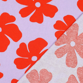 Linnen Viscose - Big Flowers - Lavender Orange*