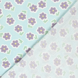 Double Gauze - Lilac Flowers   - Acqua Blue