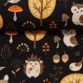 Swafing  Tricot Print | Matti | Forest Animals - Black