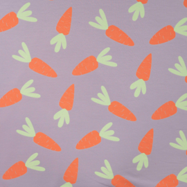 Qjutie - French Terry Print   - Carrots - Lavender