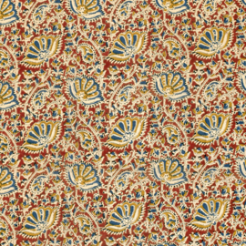 katoen Print - Voile - Batik -  Flowers   - Ochre Red Blue