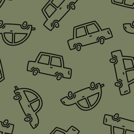 French Terry  Cotton - Cars   - Green 028