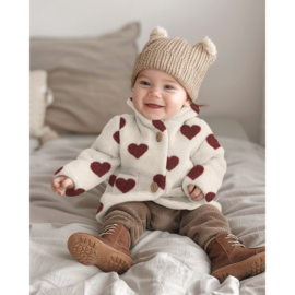 Teddy  - Hearts - Ecru Brown