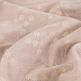 Katoen Broderie  - Little Flowers - Sand
