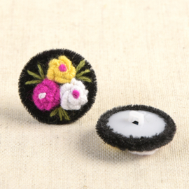 Set 2 knopen 25mm - velvet Flower embroidery - Black 580