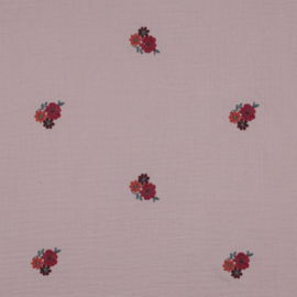 Double Gauze - Embroidery - Flowers - Soft Rose
