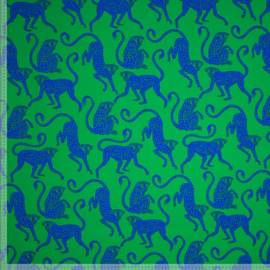 Katoen Poplin Print - Monkeys - Green Blue