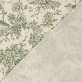 Double Gauze - Flowers and Birds - Olive Green