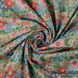 Katoen Twill - Flowers - Acqua