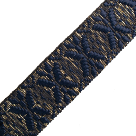 Band Jaquard |  Black Base - Blue  - Gold  Lurex | 4 cm breed