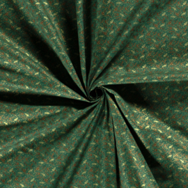 Katoen Print Kerst -  Holy Leaves  - Green Foil Gold 
