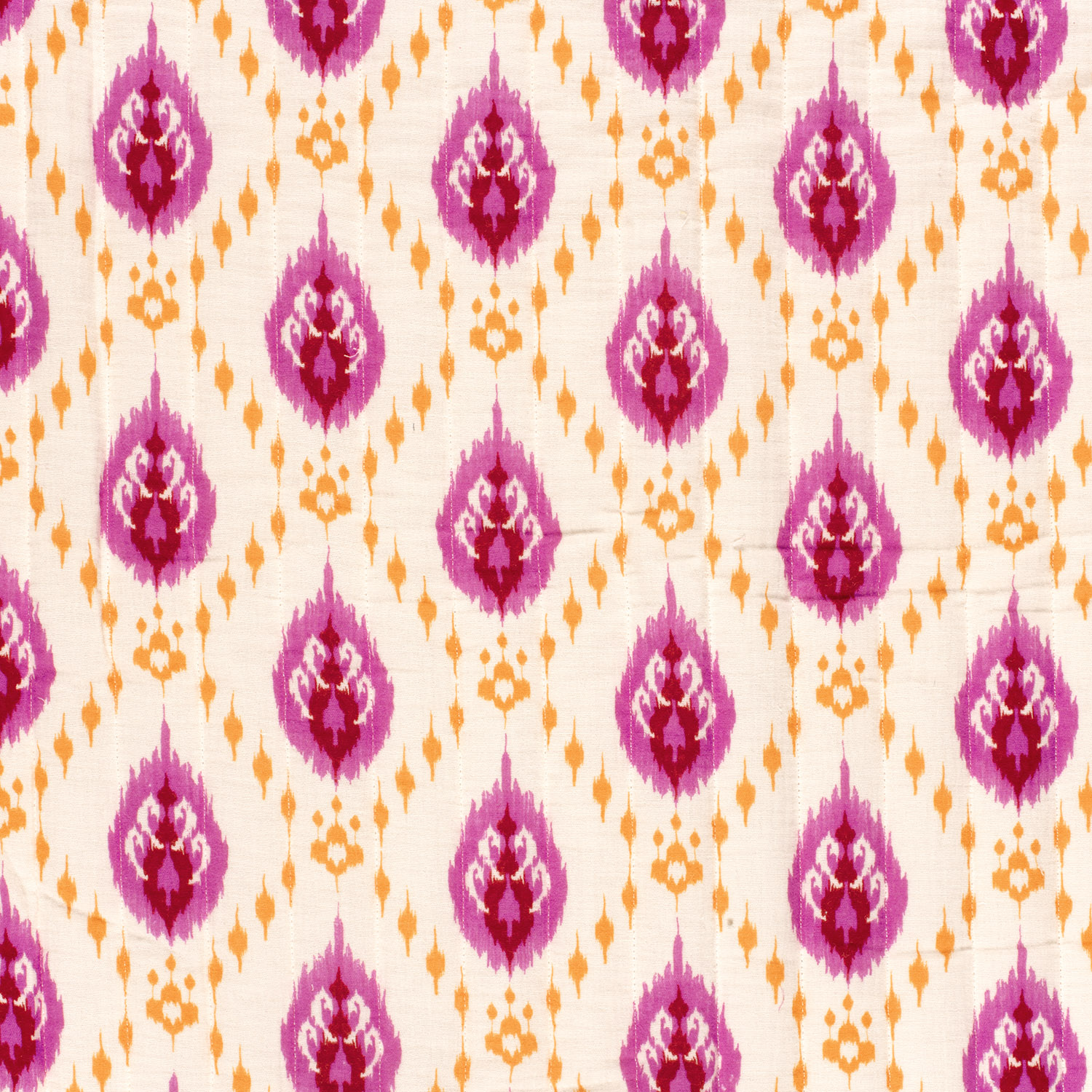 Stepped - Quilted - Ikat Flowers   - Double Sided -  Pink Yellow