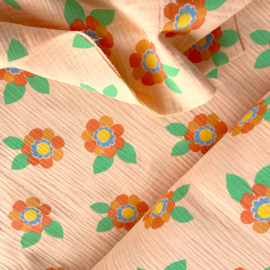 Double Gauze - Orange Flowers  - Peach