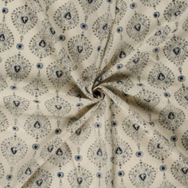katoen Print - Voile - Batik - Graphic    - Indigo  Ecru