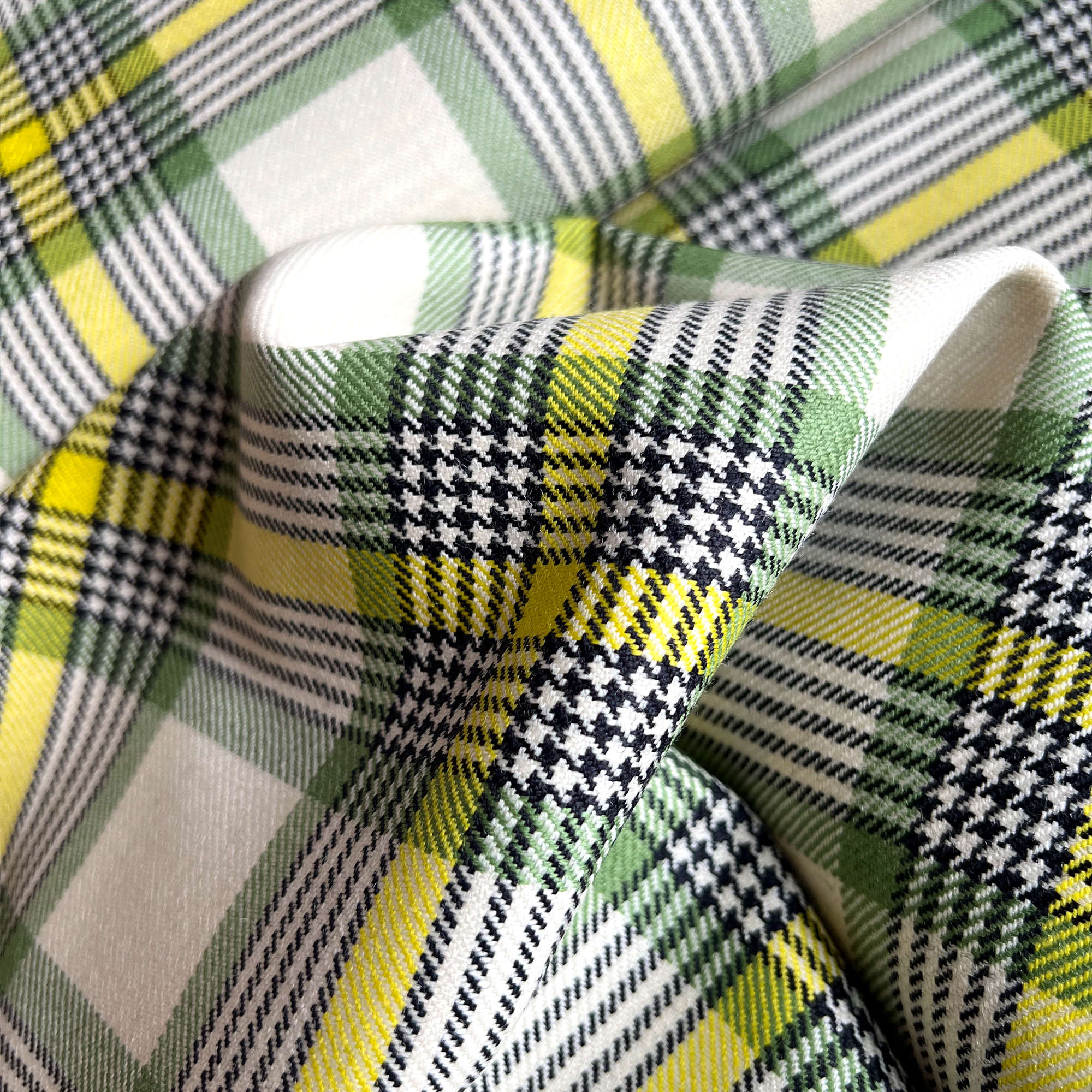 Deadstock Stoffen - Wol Ruit - Off white Green Yellow