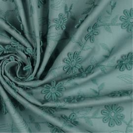 Verhees Textiles - Cotton Voile Embroidery Flowers - Old Green
