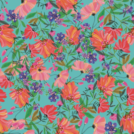Roeqiya Fris - Viscose  - Flowers  - Acqua