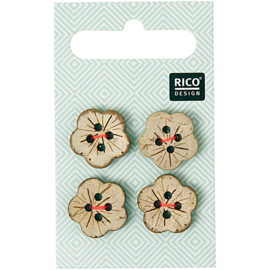 Rico Design | Houten Knoopjes -  Bloem - 4 stuks - 1,6 cm