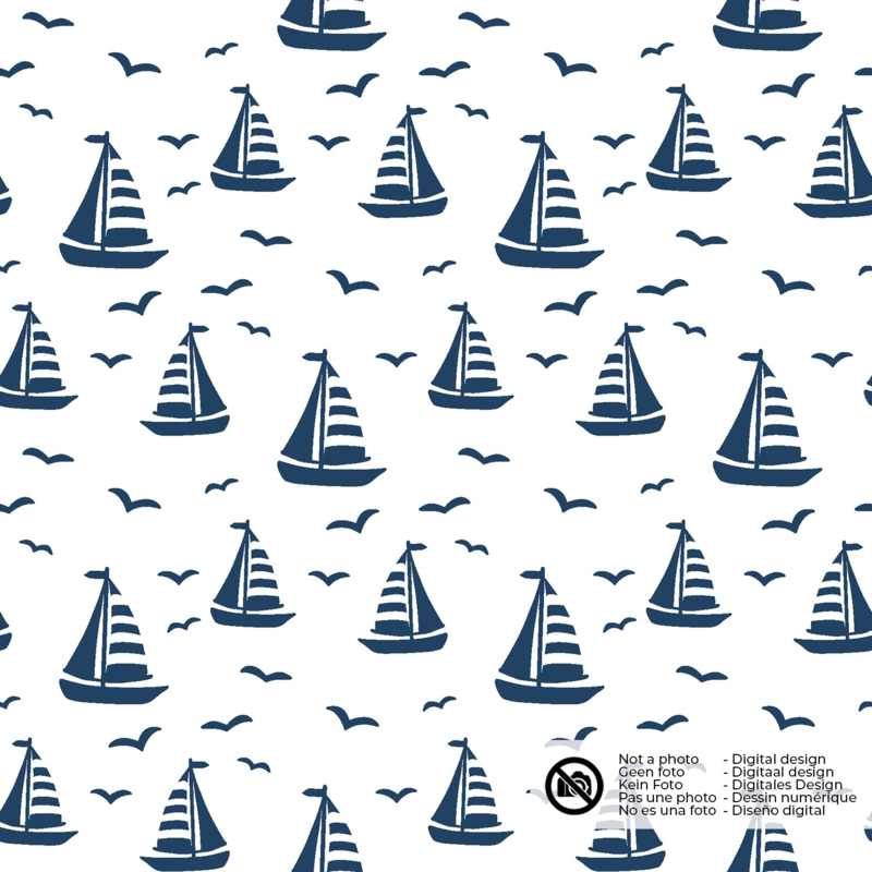 Tricot Print - Sailing - White - Navy