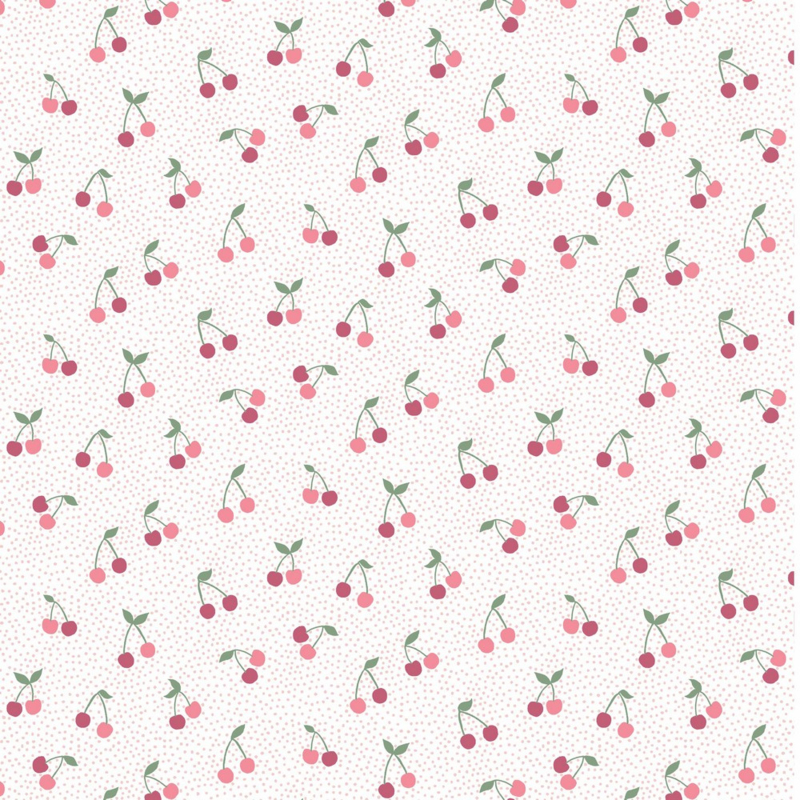 Tricot Print GOTS - Cherries - White