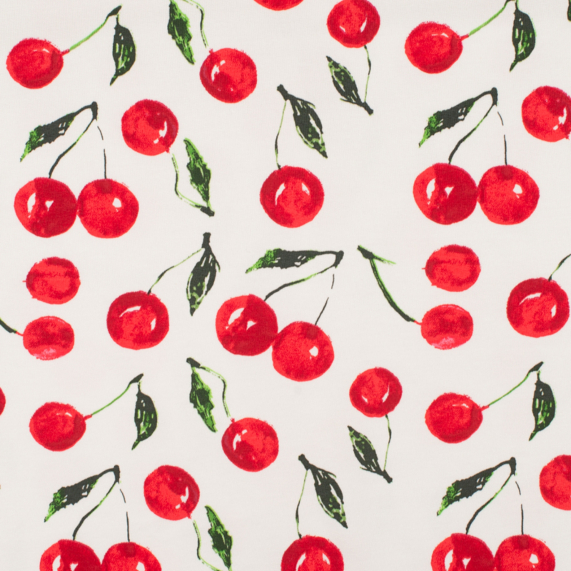 French Terry Print - Cherries Off White