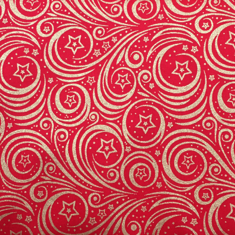 Katoen print | Kerst - Swirl - Red - Gold