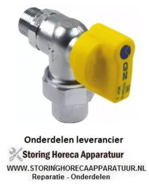 174520372 - Gaskogelkraan haaks ingang 1/2" OD uitgang 1/2" ID DN15 toegelaten DVGW 100°C chroom