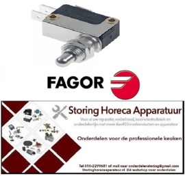 456345032 -Microschakelaar met drukstift pen bediend 250V 16A 1CO draad M10x0,75 aansluiting vlaksteker 6,3mm FAGOR