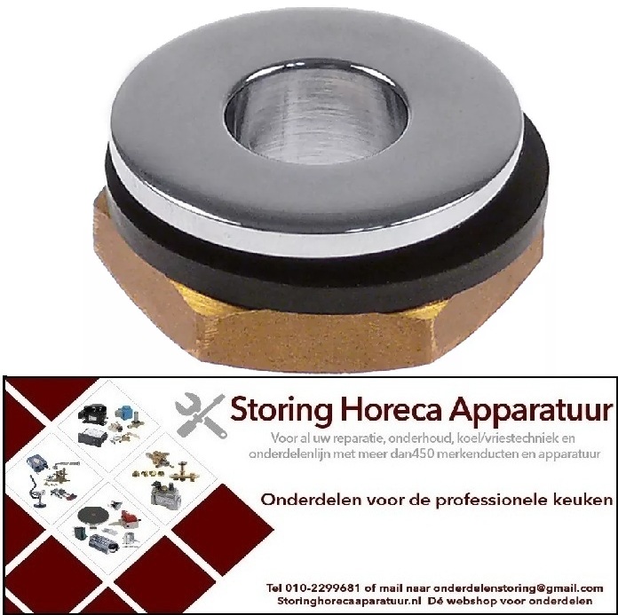 945540670 - Afvoerventiel draad 1/2" RVS H 15mm AD ø 28mm