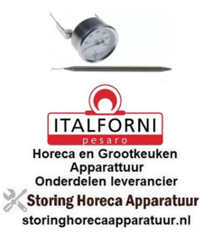 825541717 -Thermometer inbouw ø 60mm t.max. 600°C 0-600°C voeler ø 8mm voeler L 150mm pijp ø 760mm  ITALFORNI