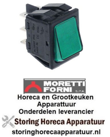 480301017 -Wipschakelaar inbouwmaat 30x22mm groen 2CO 250V 16A verlicht aansluiting vlaksteker 6,3mm Morreti