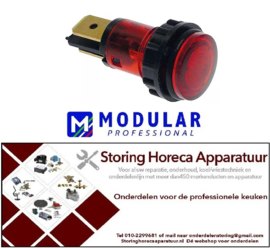 390360763 -Signaallamp ø 12mm rood 230V aansluiting vlaksteker 6,3mm met o-ring Modular