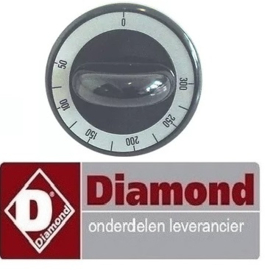 930110685 - Knop thermostaat t.max. 300°C ø 62mm as ø 6x4,6mm afvlakking boven zwart instelbereik 50-300°C voor gasfornuis DIAMOND C5FV6-BP