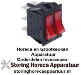 373301030 - Wipschakelaar inbouwmaat 30x22mm rood 1NO/1NO 250V 16A verlicht aansluiting vlaksteker 6,3mm