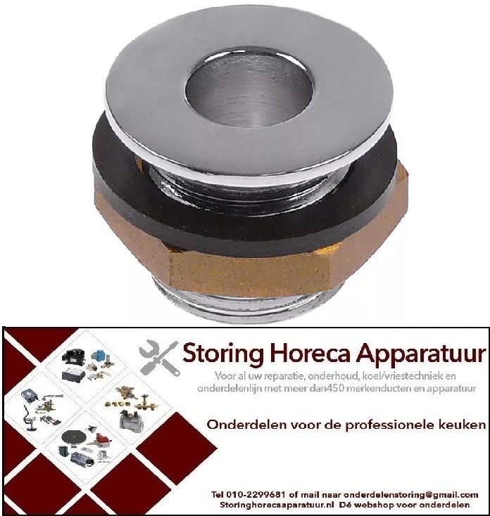 705515044 - Afvoerventiel grootte 1/2" totale hoogte 21mm AD ø 28mm messing verchroomd