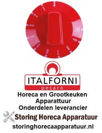 672112564- Knop thermostaat 1-10 ø 49mm as ø 6x4,6mm afvlakking boven rood rotatiehoek 270°  ITALFORNI