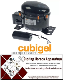 5083070369 -Compressor koelmiddel R134a type B38G 1/8HP cilinderinhoud 3,8cm³ CSIR 220-240V 117W 130W 142W CUBIGEL