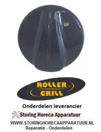 441112784 - Knop schakelaar nulstreep ø 40mm as ø 6x4,6mm afvlakking links zwart Roller-Grill