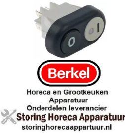 302348272 - Drukschakelaar inbouwmaat 30x22mm rond zwart 2CO 250V 16A verlicht 0-1 BERKEL