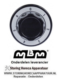 381111465 - Knop 7-standen ø 70mm as ø 6x4,6mm afvlakking universeel zwart MBM