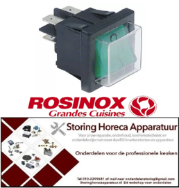 303345981 -Wipschakelaar inbouwmaat 30x22mm groen 2NO 250V 16A verlicht 0-I aansluiting vlaksteker 6,3mm ROSINOX
