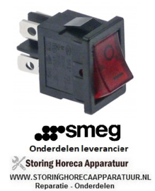 168301067 -  Wipschakelaar inbouwmaat 19x13mm rood 2NO 250V 13A verlicht 0-I aansluiting vlaksteker 4,8mm SMEG