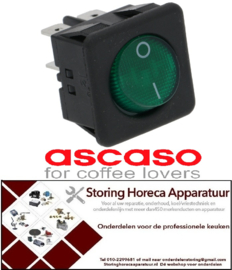 182345278 - Wipschakelaar inbouwmaat 27,8x25mm groen 2NO 250V 16A verlicht 0-I aansluiting vlaksteker 6,3mm