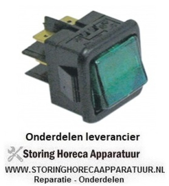 705345003 - Wipschakelaar inbouwmaat 27,8x25mm groen 2NO 250V 16A verlicht aansluiting vlaksteker 6,3mm