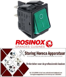 238301003 -Wipschakelaar inbouwmaat 30x22mm groen 2NO 250V 16A verlicht 0-I aansluiting vlaksteker 6,3mm ROSINOX