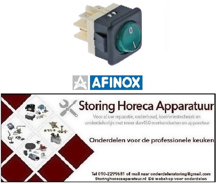 822347656 - Wipschakelaar inbouwmaat 27,8x25mm groen 2NO 250V 16A verlicht AFINOX