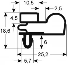 129902251 - Koeldeurrubber L 2500mm voor TEFCOLD