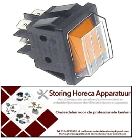 226346297 - Wipschakelaar inbouwmaat 30x22mm oranje 2NO 230V 16A verlicht aansluiting vlaksteker 6,3mm